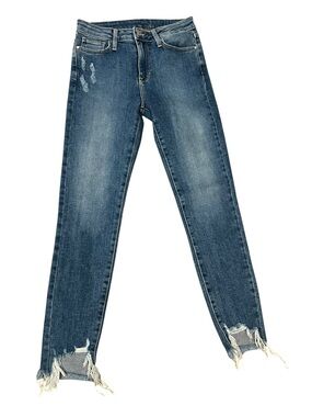 Just Black Distressed Dark Blue Skinny Jeans with Frayed Ankles Sz 27 NWT